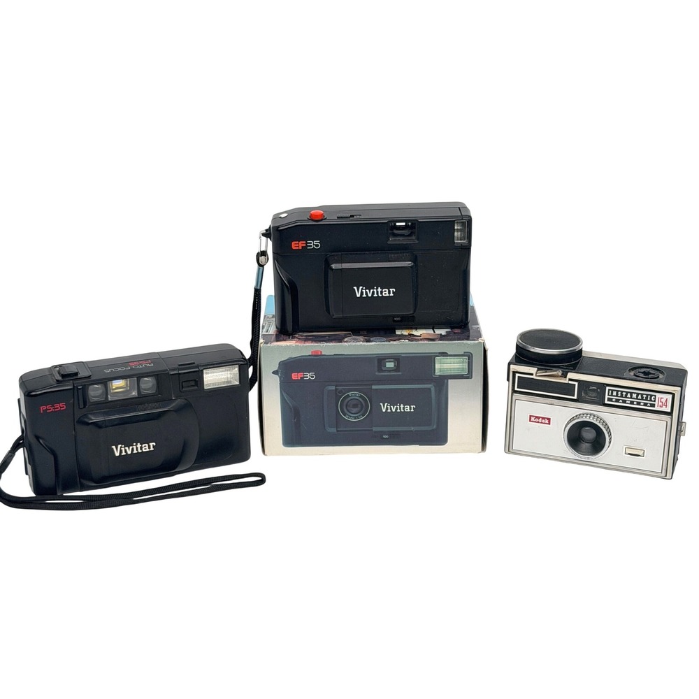 Vintage Camera Lot Vivitar PS:35 Auto Focus Vivitar EF35 Kodak Instamatic 154